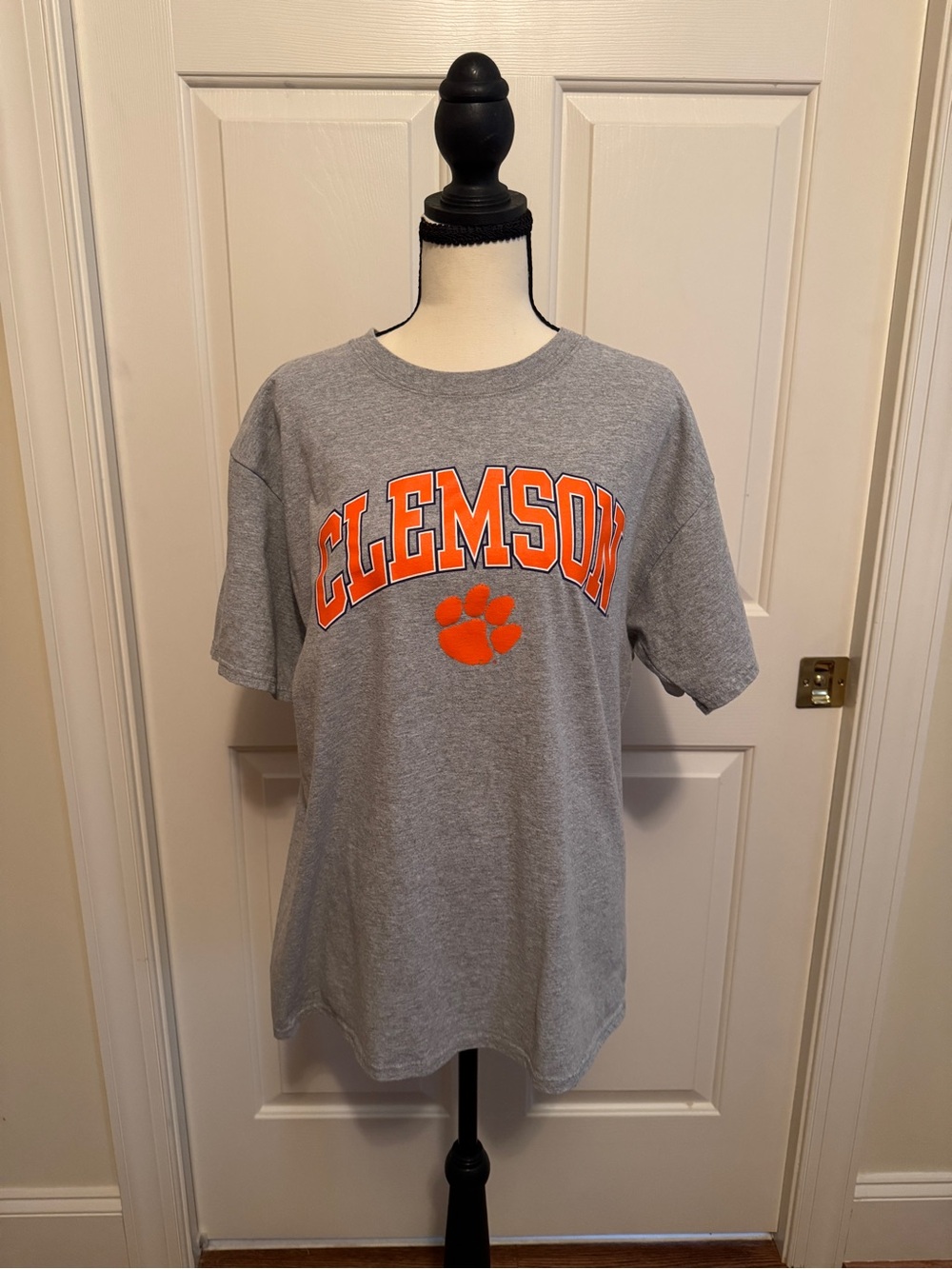 CLEMSON Gray Tee with Orange Paw Logo